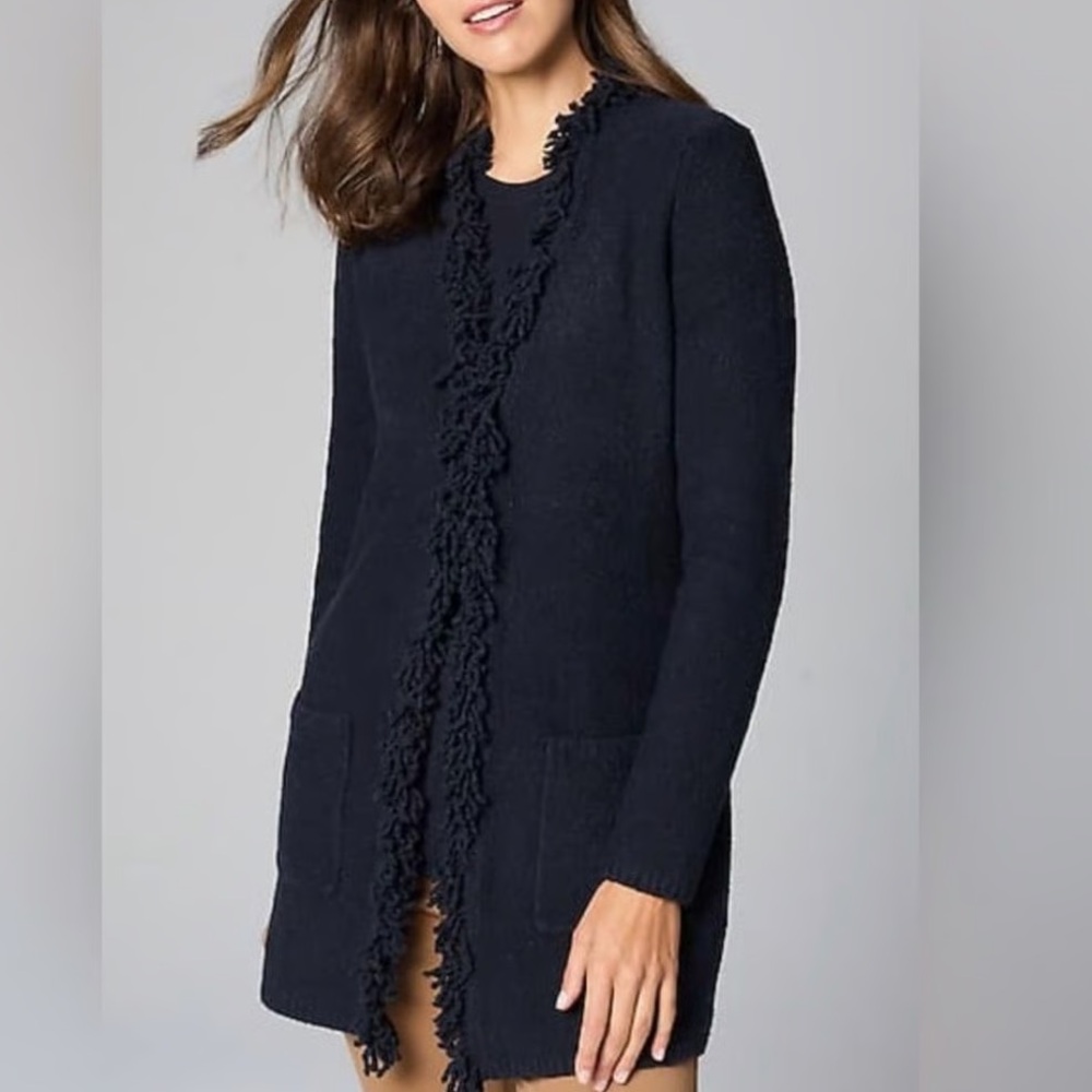 JJill Long Fringe Cardigan, Navy